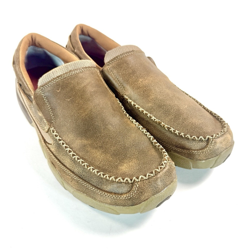 Twisted X Driving Moc Mens 12M Brown Leather Slip On Loafers Casual Shoes